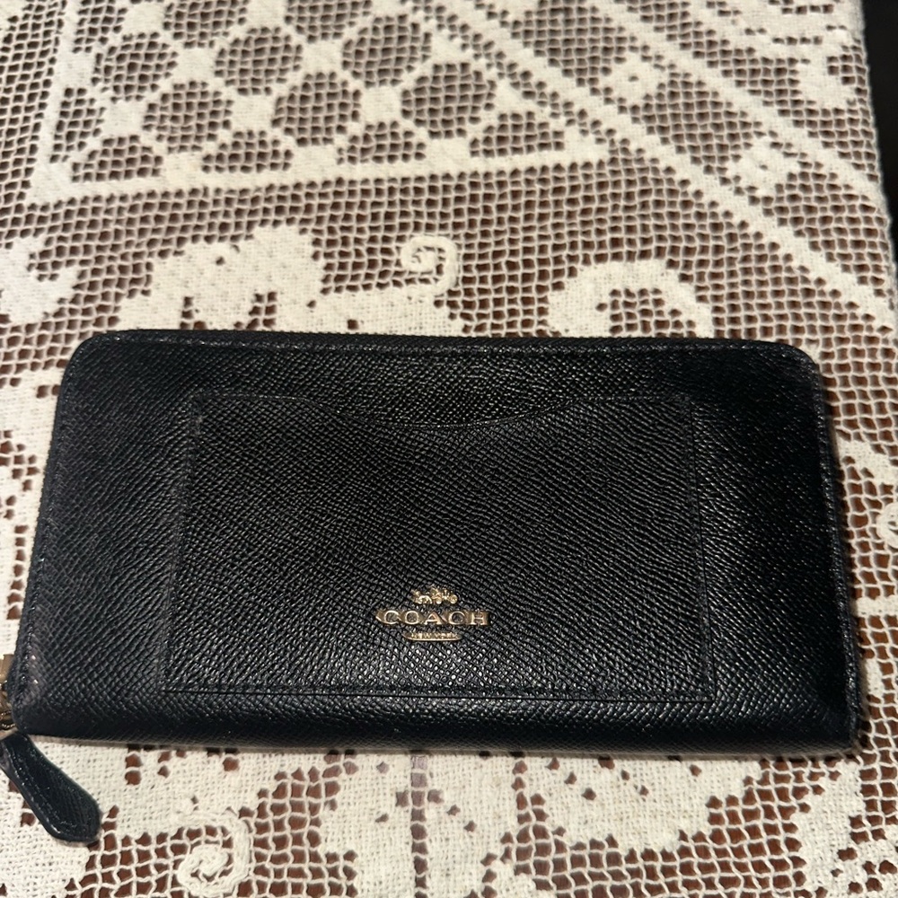 Coach Black Saffiano Leather Zip Wallet